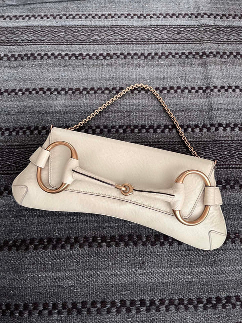 Gucci Horsebit 1955 Large White Leather Shoulder Bag-Luxbags