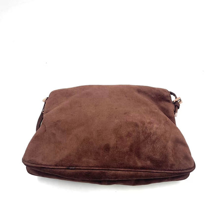 Fendi Baguette Large Dark Brown Suede Leather Shoulder Bag