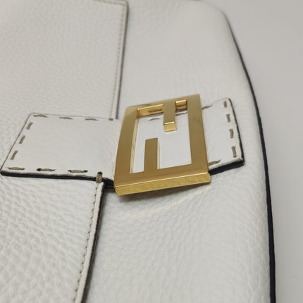 Fendi Baguette Selleria Medium White Calfskin Leather Crossbody Bag