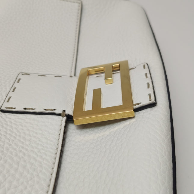Fendi Baguette Selleria Medium White Calfskin Leather Crossbody Bag