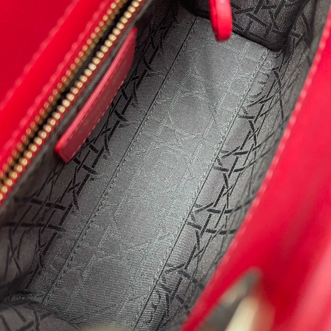 Sold Lady Dior Red Mini handbag Cannage Leather with strap