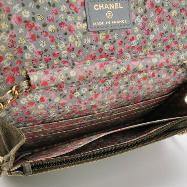 Chanel Wallet on Chain Khaki Quilted Canvas Coco Cuba Charms 2017