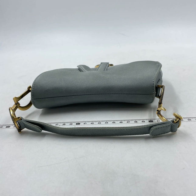 Sold Dior Saddle Mini Silk Blue Grey with Crystal Embedded Buckles