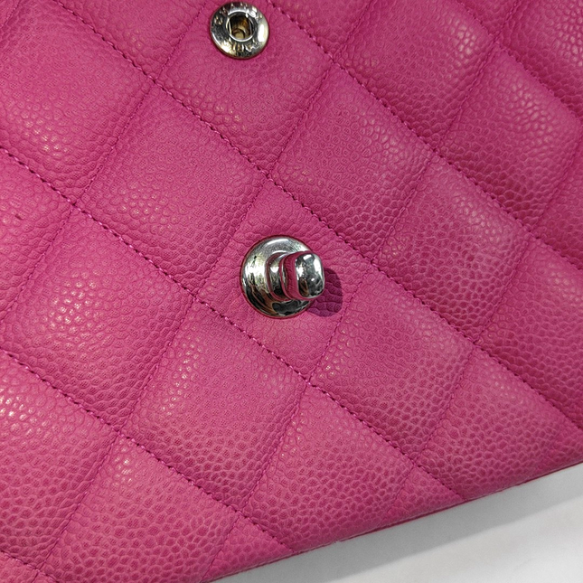 Chanel Classic Flap Jumbo Pink Caviar Leather Double Flap Silver Hardware, 2013-14
