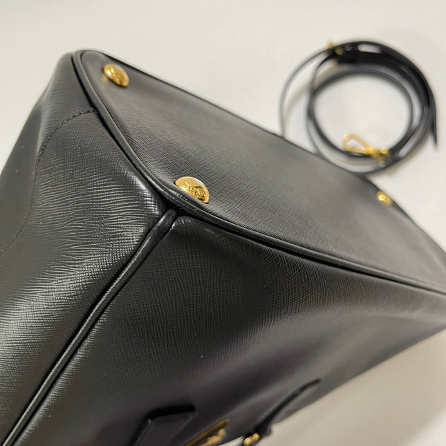 Prada Galleria Saffiano Leather Small Black Handbag with Strap