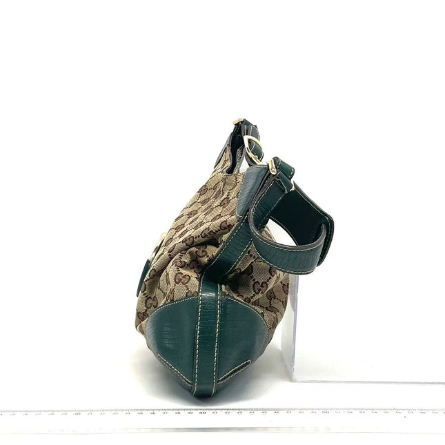 Gucci Large Vintage Green Leather and Monogram Side Horsebit Shoulder Bag