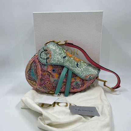 Dior In Lights Saddle Medium Multicolor Beads and Calfskin Leather Shoulder Bag