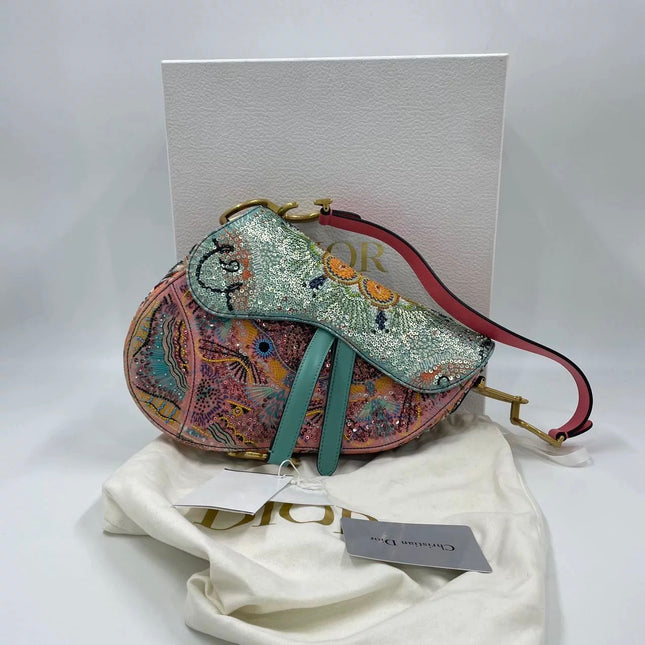 Dior In Lights Saddle Medium Multicolor Beads and Calfskin Leather Shoulder Bag