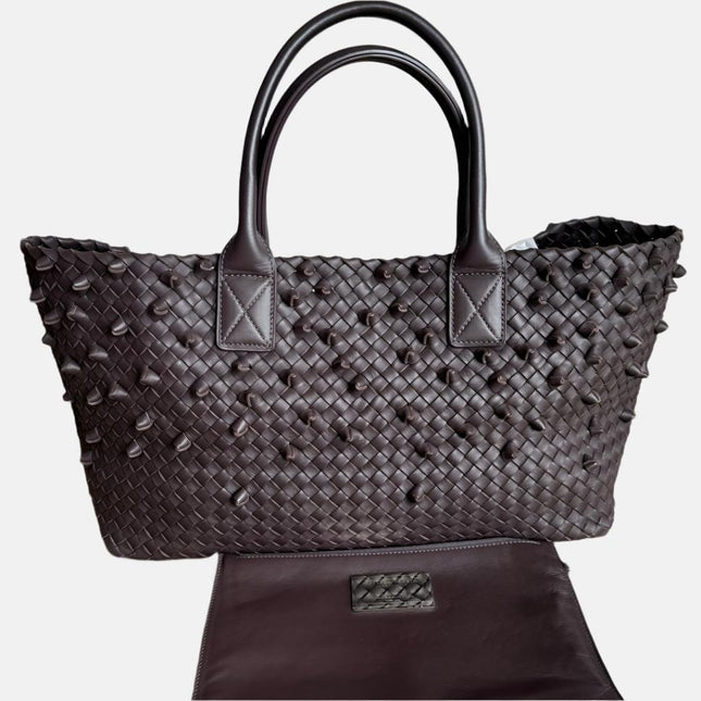Bottega Veneta Cabat Medium Intreccio Leather Tote Bag Dark Chocolate Brown-Luxbags