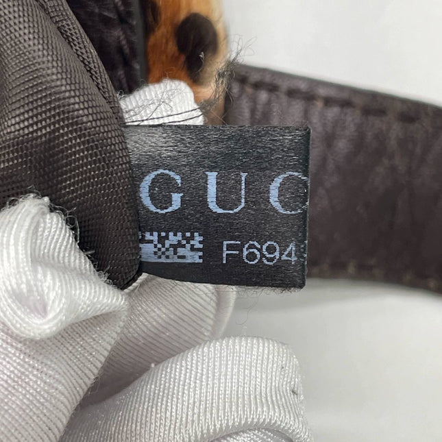 Gucci Jackie Vintage Large Leopard Print Pony-style Calfskin Brown Leather Shoulder Bag