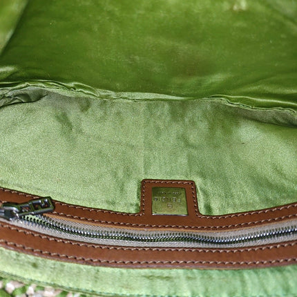 Fendi Baguette Raffia Straw Green Shoulder Bag