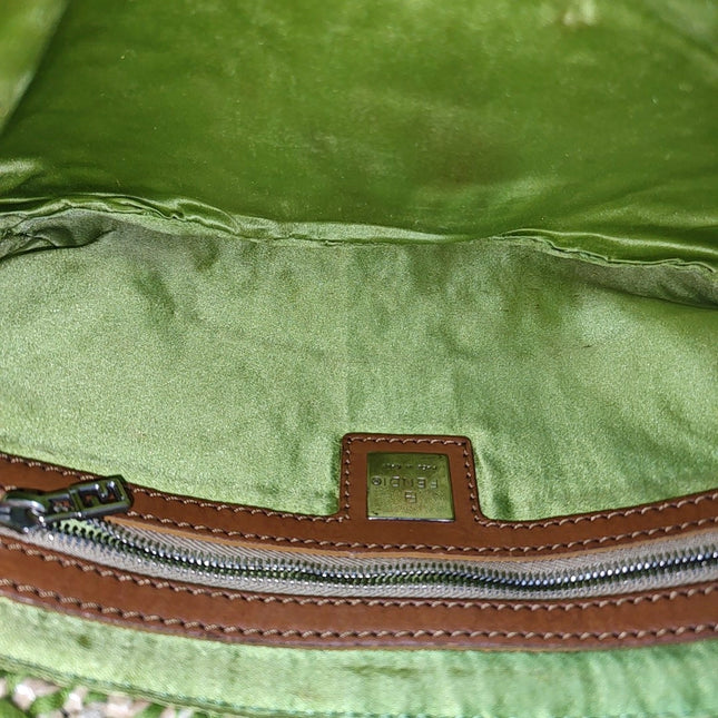 Fendi Baguette Raffia Straw Green Shoulder Bag