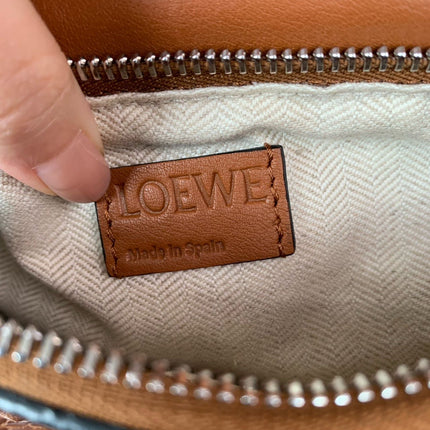 Loewe Puzzle Small Leather Woven Braided Tan Brown Crossbody Bag