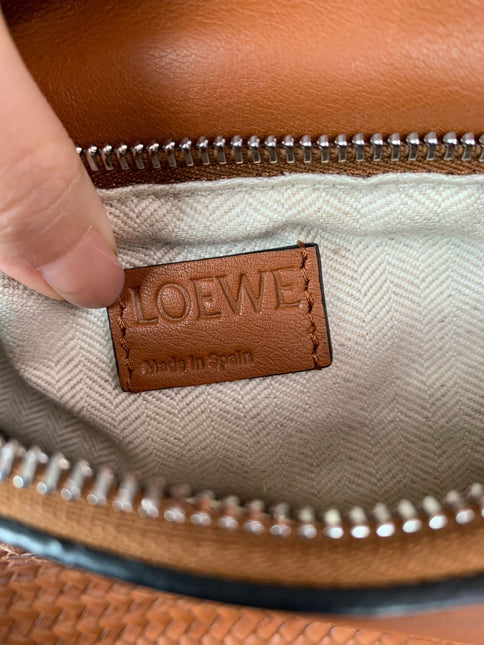 Loewe Puzzle Small Leather Woven Braided Tan Brown Crossbody Bag