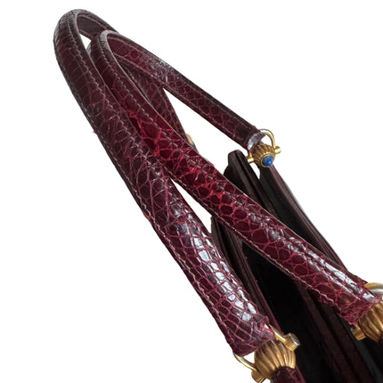 Gucci Vintage Burgundy Alligator Leather Blue Lapis Lazuli Stone Gold-tone Hardware Handbag