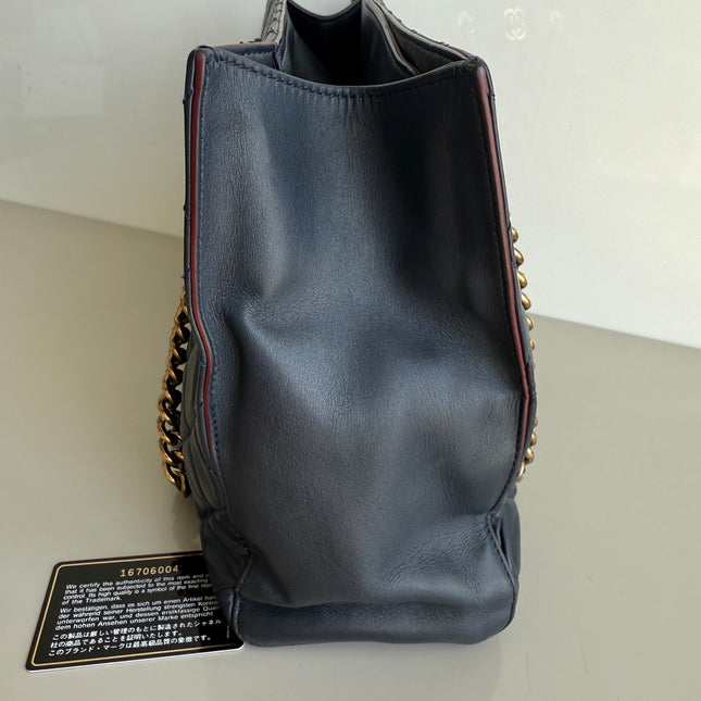 Chanel Perfect Edge Tote Quilted Navy Leather Antique Gold Hardware