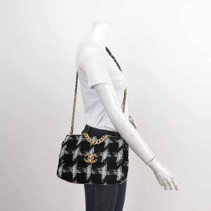 Sold Chanel 19 Bag 2021 Small Black White Checkered Tweed Bag