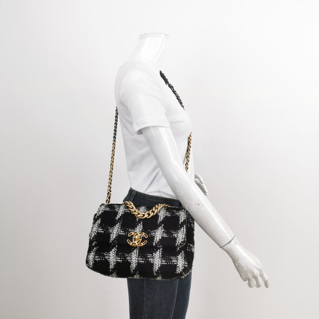 Sold Chanel 19 Bag 2021 Small Black White Checkered Tweed Bag