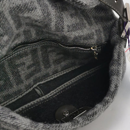 Fendi Baguette Bag Grey Wool Zucca Print Shoulder Bag
