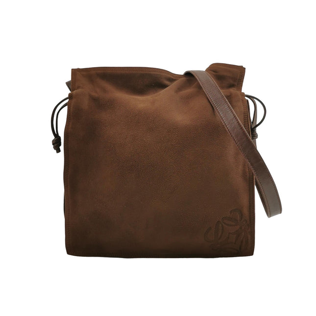 Loewe Flamenco Medium Brown Suede Leather Shoulder Bag 28cm