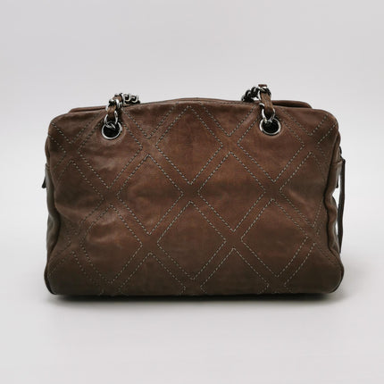 Chanel Brown Diamond Stitch Tote Calfskin Leather Zipper Bowler 2005-2006