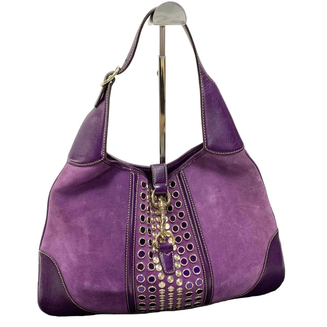 Gucci Jackie Vintage Large Purple Suede Leather Ringlets Decoration
