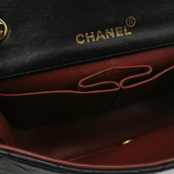 Sold Chanel Classic Flap Mini Vintage 1989-1991 Black Lambskin Leather with 24k Gold Hardware