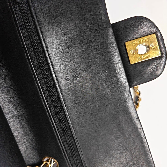 Chanel Timeless Classic Flap Medium Black Lambskin Leather Gold Hardware