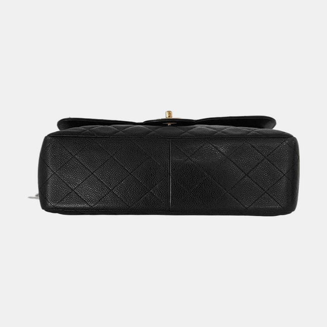 Chanel Classic Flap Jumbo Black Caviar Leather Double Flap with Gold Hardware