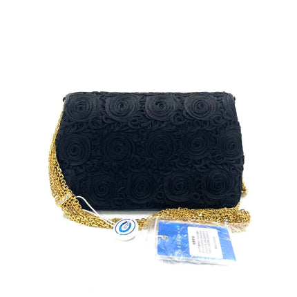 Chanel vintage Black Rose Knitted Fabric Gold Chain Flap Crossbody Bag