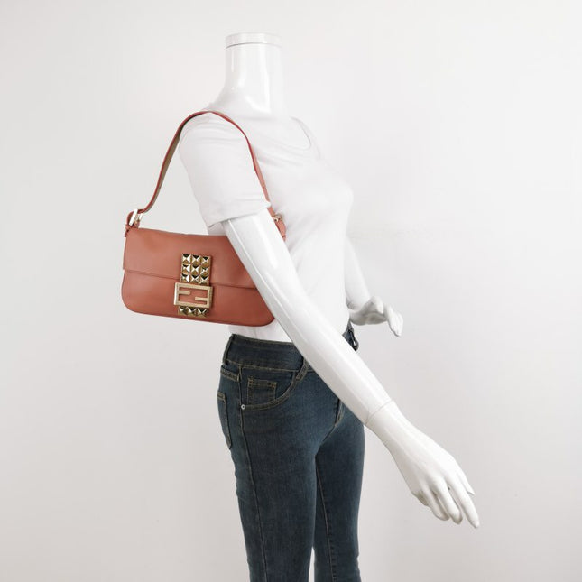 Sold Fendi Baguette Pink Leather with Gold Studded Metal Buckle