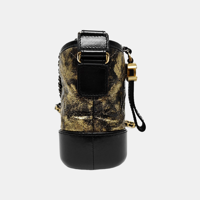 Chanel Gabrielle Small Metallic Crumpled Goatskin Quilted Black and Gold Bag
