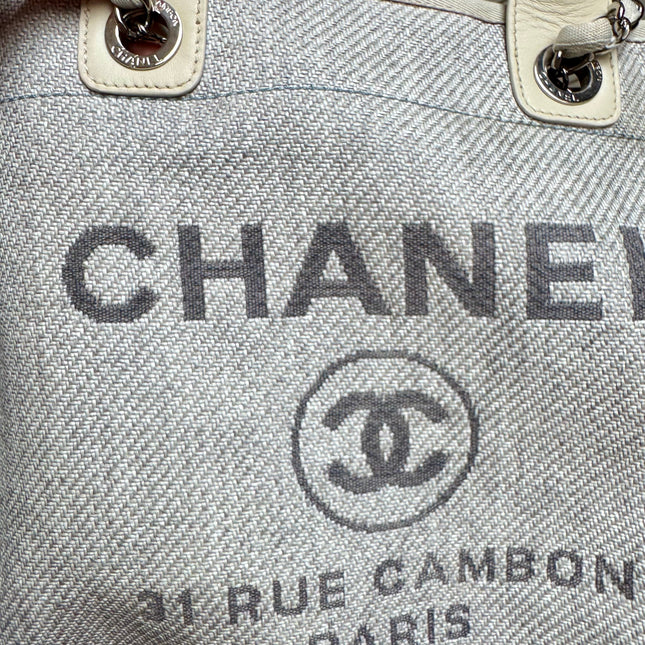 Chanel Deauville Tote Medium Light Blue Grey Denim Top Handle 2013-2014