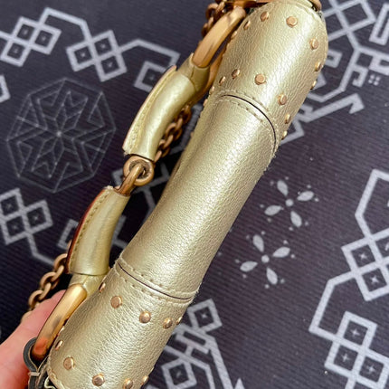 Sold Gucci Horsebit 1955 Chain Bag Pearlescent Gold Leather and Gold Studs