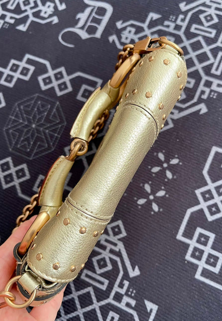 Sold Gucci Horsebit 1955 Chain Bag Pearlescent Gold Leather and Gold Studs