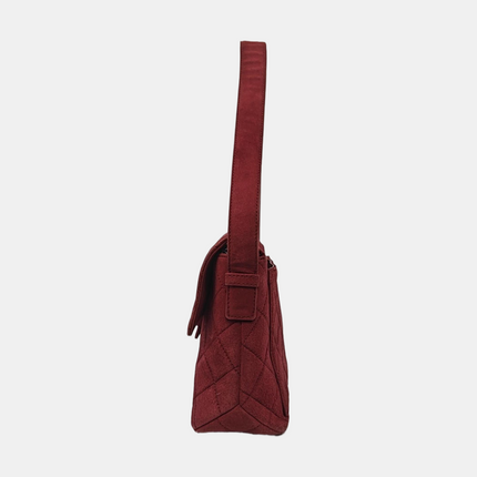 Chanel Vintage Medium Flap Top Handle Bag Burgundy Suede Leather 1997-1999
