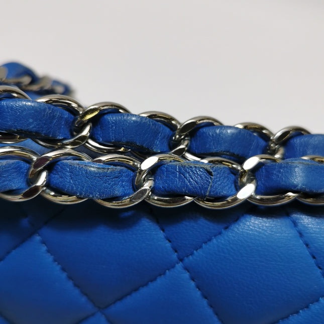 Chanel Timeless Classic Flap Medium Blue Lambskin Leather Silver Hardware