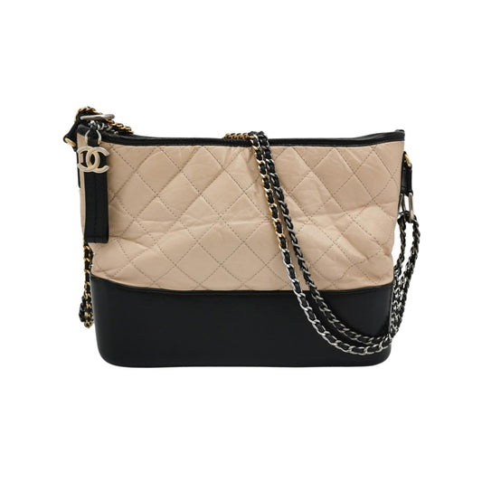 Chanel Gabrielle Hobo 2019 Beige and Black Leather Medium Crossbody Bag-Luxbags