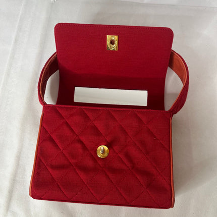 Chanel Mini Top Handle Bag Red Fabric Gold Hardware