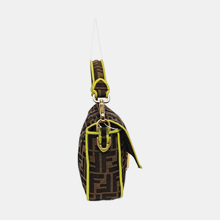 FENDI Baguette Zucca Monogram Canvas with Lime Neon trimming Crossbody Bag