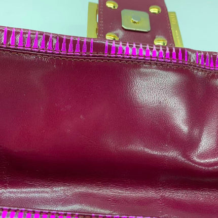 Fendi Baguette Pink Patent Leather Striped Gold Hardware Shoulder Bag