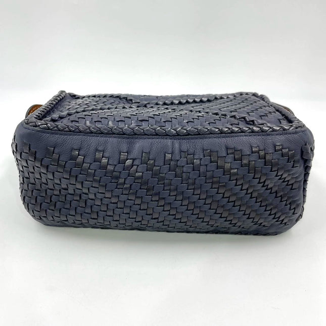 Loewe Puzzle Small Leather Woven Braided Navy Crossbody Bag