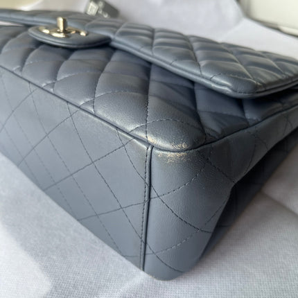 Chanel Classic Flap Maxi Ash Navy Lambskin Leather Double Flap Silver Hardware 2011