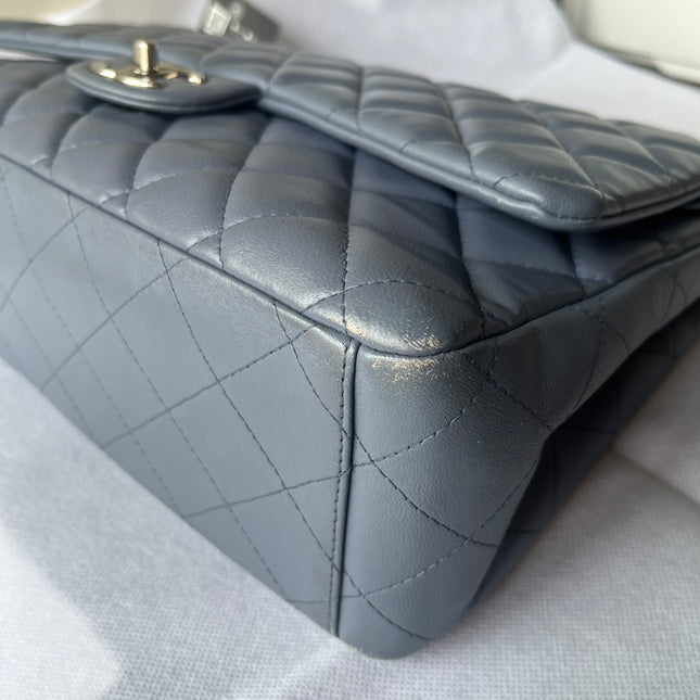 Chanel Classic Flap Maxi Ash Navy Lambskin Leather Double Flap Silver Hardware 2011