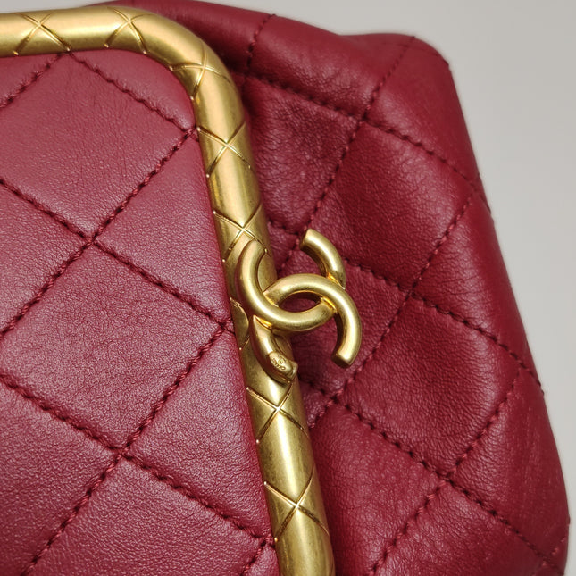 Chanel Kiss Lock Clasp Bag Super Mini Red Lambskin Leather Gold-tone Hardware, 2020