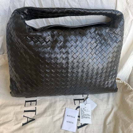 Bottega Veneta Hop Black Intrecciato Leather Maxi Hobo Bag 54cm