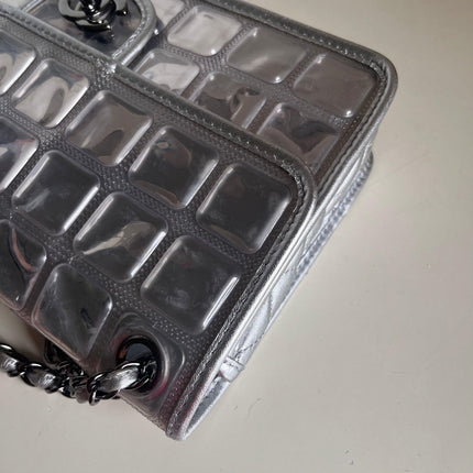 Sold Chanel Ice Cube Chocolate Bar Classic Flap Metallic Silver PVC with Leather