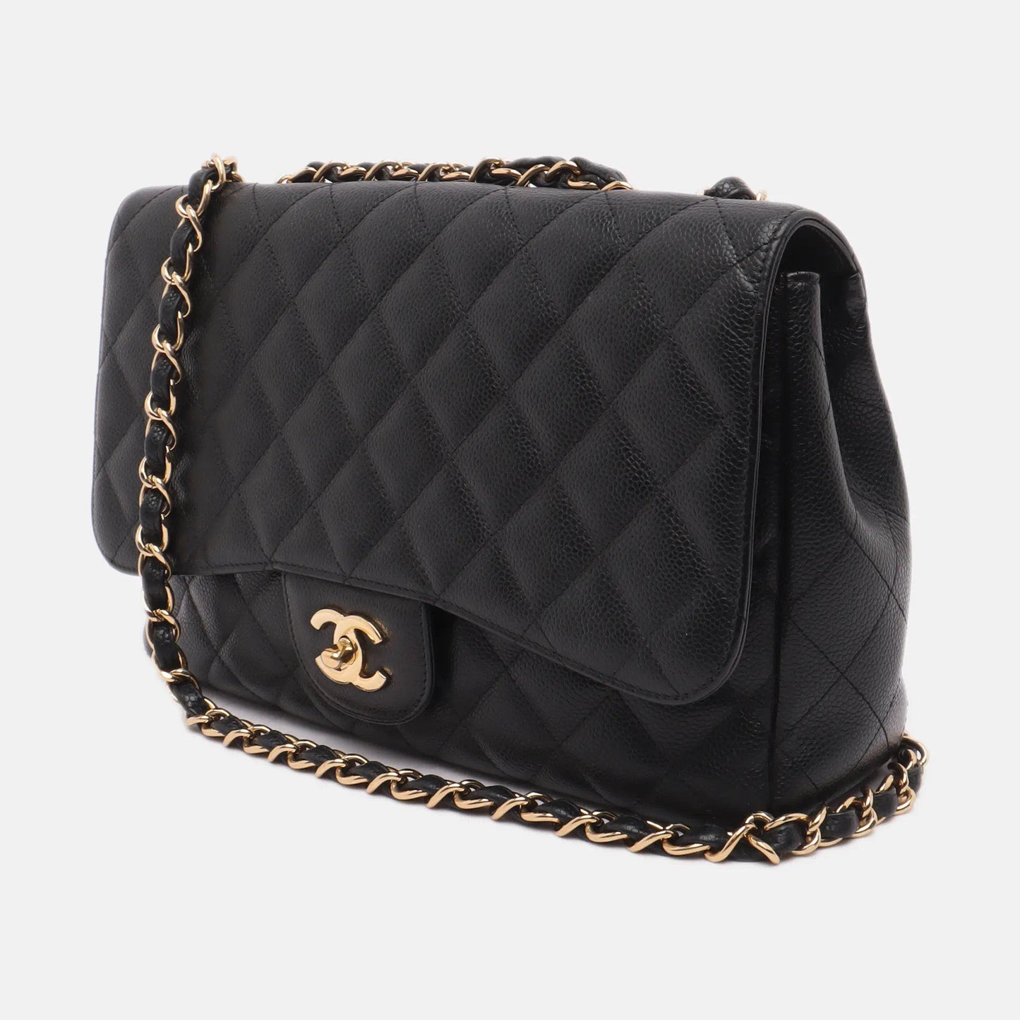 Sold Chanel Classic Flap Jumbo Black Caviar Leather Single Flap with Gold Hardware