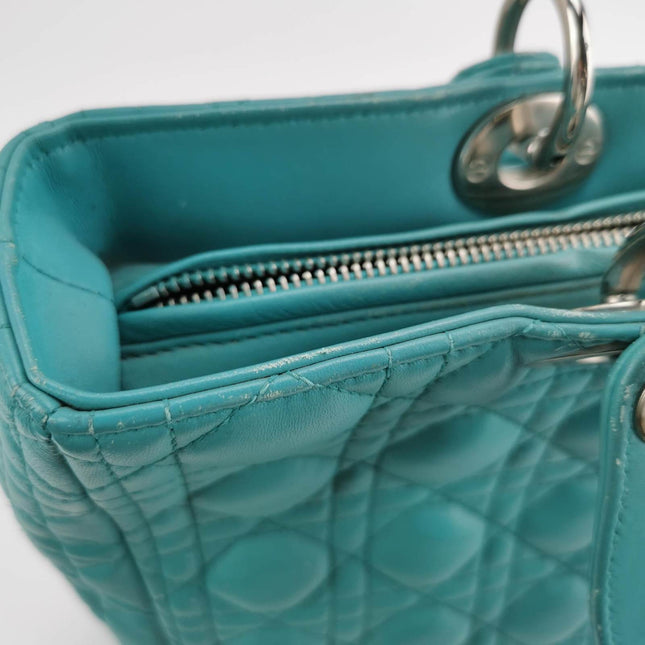 Sold Lady Dior Large Bag Teal Blue Lambskin Cannage Leather