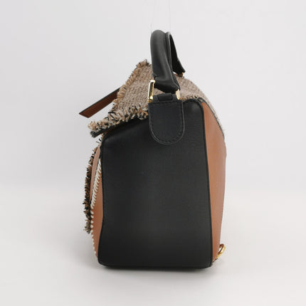 Loewe Puzzle Medium Brown Leather and Tweed Shoulder Bag